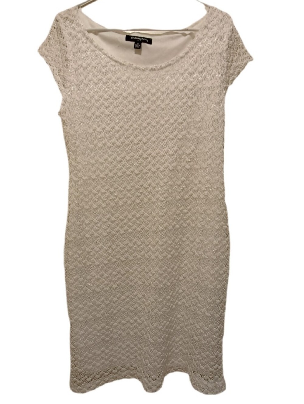 Sharagano Cream Textured Cap Sleeve Midi Dress